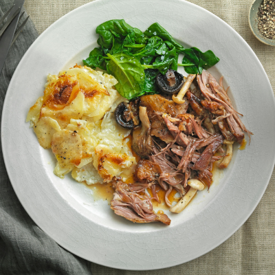 roast-shoulder-of-lamb-with-mushrooms-balsamic-vinegar-and-potatoes-dauphinoise