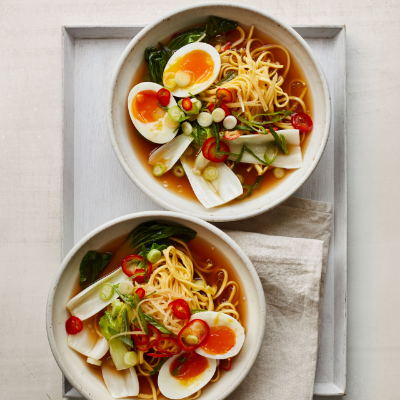 Red miso ramen with eggs & greens