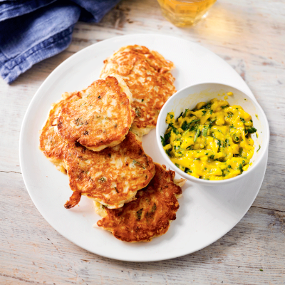 rice-fritters-with-mango-coriander-dip
