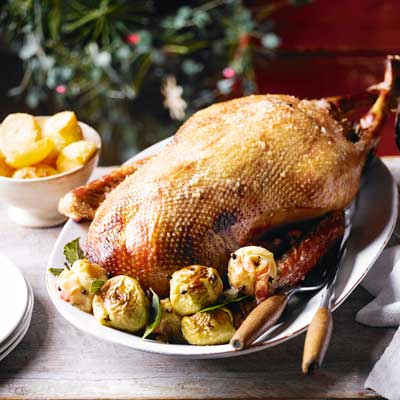 roast-goose-with-sausage-stuffing-baked-apples