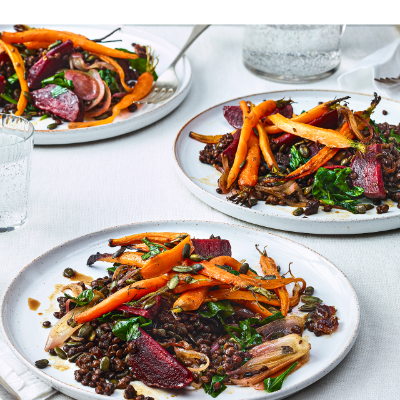 roasted-carrot-beetroot-and-lentil-salad-with-date-and-caper-dressing