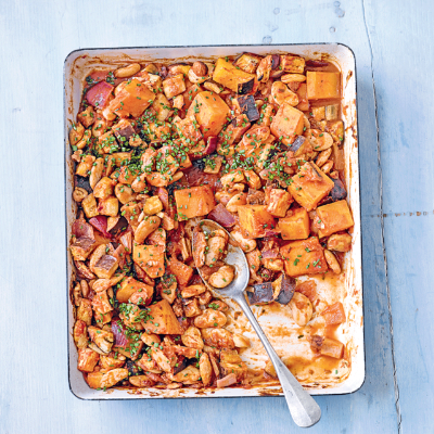 Roasted spicy squash, nuts & beans
