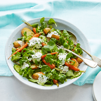 roasted-carrot-and-new-potato-salad-with-quick-pickles-and-feta