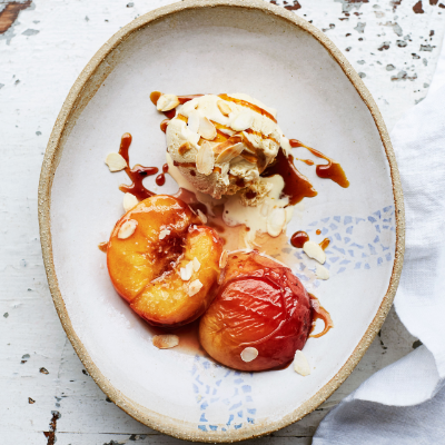 roast-peaches-in-vermouth-with-px-sherry-ice-cream
