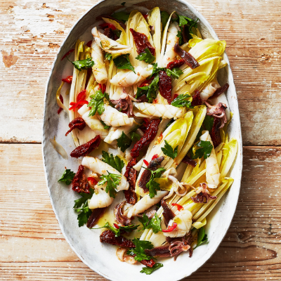 squid-with-chicory-anchovies-and-sun-dried-tomatoes
