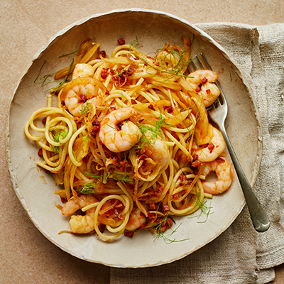 spaghetti-with-prawns-chorizo-and-fennel