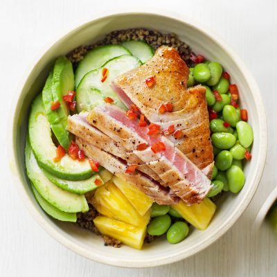 seared-tuna-avocado-edamame-poke-bowls