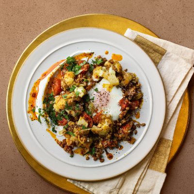 smoky-grains-with-eggs-harissa-butter