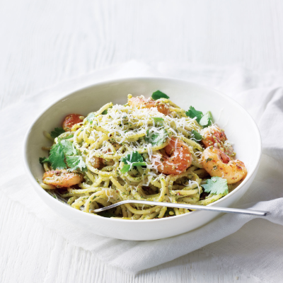 spaghetti-with-prawns-and-coriander-cashew-pesto