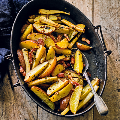 sticky-marsala-roast-potatoes-parsnips-with-sage-lardons