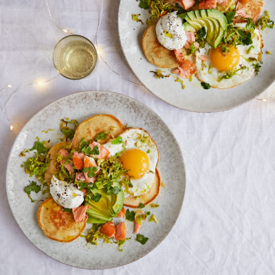 scotch-pancakes-with-hot-smoked-salmon-crispy-sprouts-avocado-and-egg