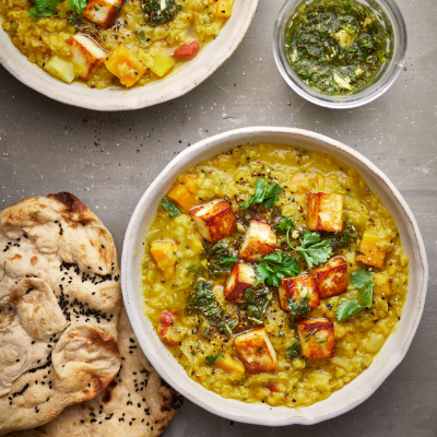 spiced-root-vegetables-lentils-with-crispy-paneer-and-coriander-chutney