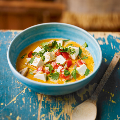 Tofu tom yum soup with coconut