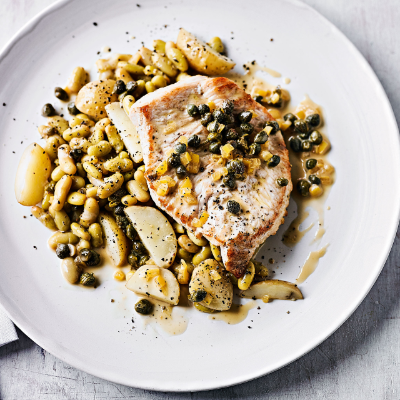 turkey-with-flageolet-beans-preserved-lemon-capers