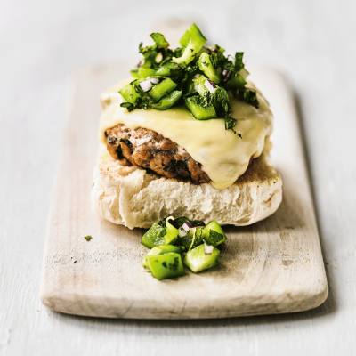 turkey-cheese-open-burgers-with-mint-salsa