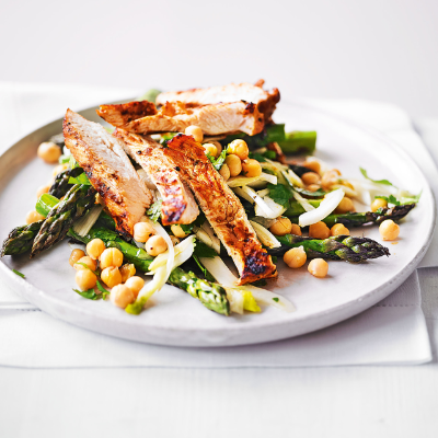 warm-salad-of-seared-harissa-chicken-with-fennel-asparagus-chickpeas