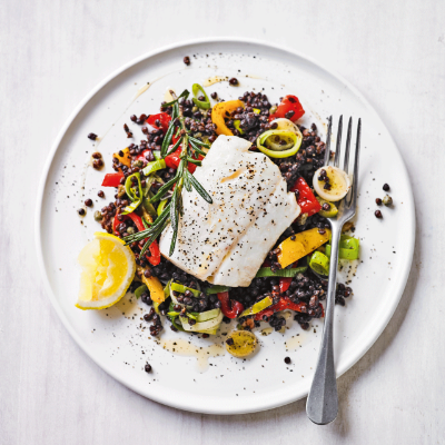 white-fish-with-beluga-lentils-peppers-capers