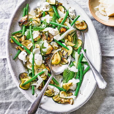 warm-courgette-green-bean-basil-salad-with-ricotta-and-lemon